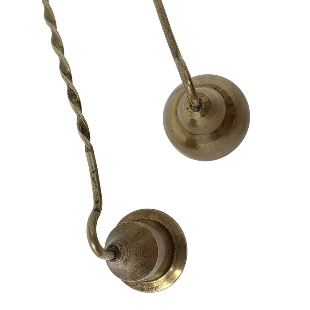 Vintage Brass Candle Snuffer Set Mismatched Pair Twisted Handles Bell Finial